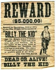 $5,000 Reward for Billy The Kid Parchment Type Poster 8 x 10