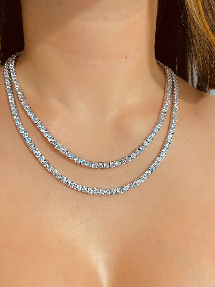 4mm 1 Row Tennis Chain Necklace 20, 22, 24 inches | eBay