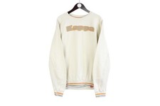 Vintage Kappa Sweatshirt Size L Beige Big Logo Crewneck Pullover Jumper 90s