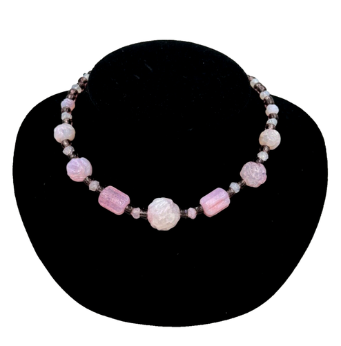 LOUIS ROUSSELET FRANCE FRENCH VNTG NECKLACE HAND-POURED GLASS PINK-GOLD PURPLE - Picture 4 of 8
