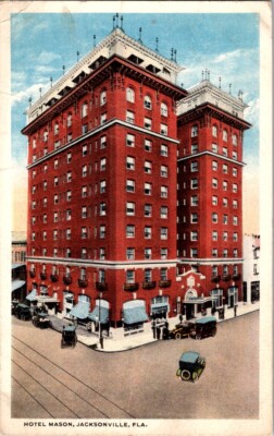 Vintage Postcard Hotel Mason 1920s Old Cars Jacksonville Florida Duval County