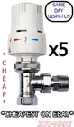 5 x THERMOSTATIC RADIATOR VALVES 15mm x 1/2" with REDUCING KIT *BARGAIN*