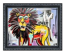 CORBELLIC EXPRESSIONISM 12X16 LION DEN ABSTRACT CARTOON ORIGINAL PAINTING ART