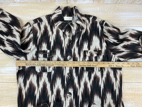 Chicos 100% Linen Luda Shacket Size 2 White Brown Ikat 3/4 Sleeve Jacket NWT - Picture 9 of 12
