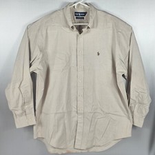 RALPH LAUREN Mens 17 34/35 Beige Yarmouth Cotton Pinpoint Oxford Button Down