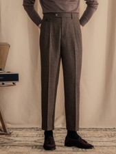 Men British 80 Wool Herringbone Trousers Autumn/winter Retro Straight Pants