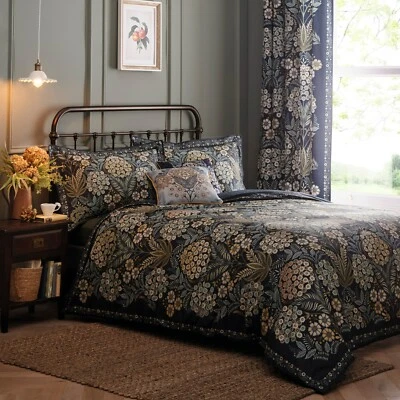 Duvet Cover Bed Set Evelina 100% Cotton Sateen Floral by Appletree Heritage Navy