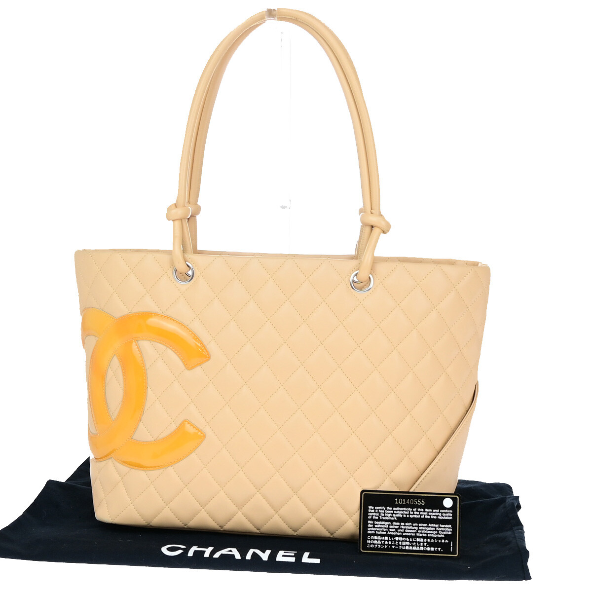 CHANEL CC Logo Cambon Shoulder Tote Bag Leather Beige SHW Italy