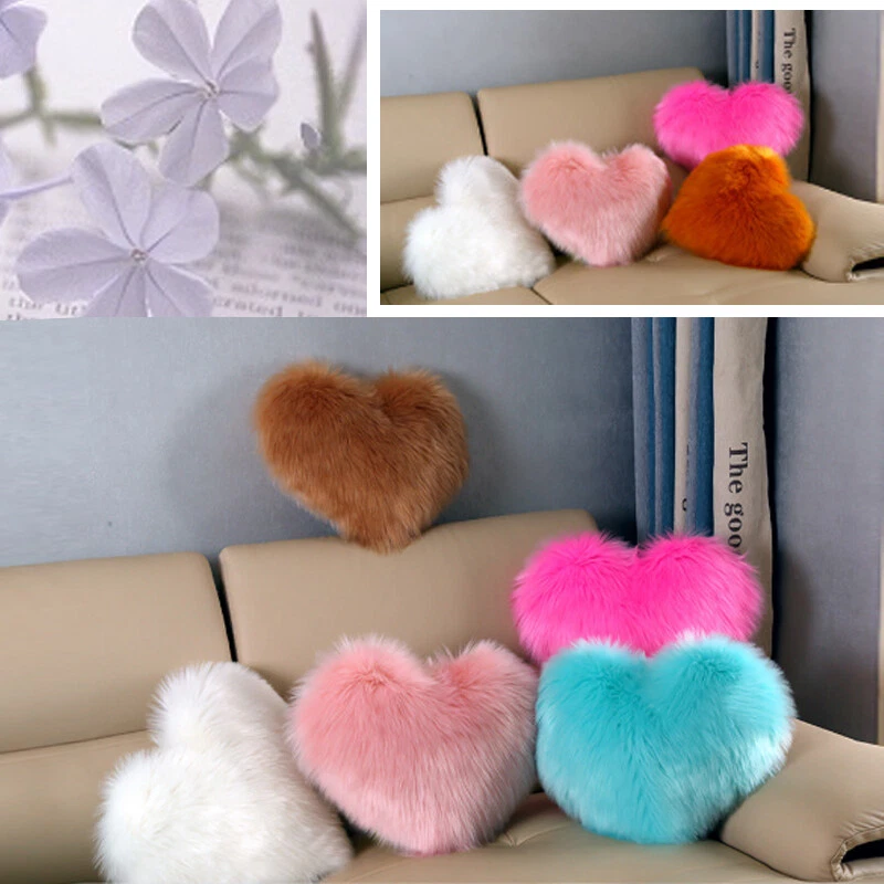 Fluffy Fur Plush Pillow Case Heart Shaped Shaggy Pillow Cover Sofa Home Decor - Image 3 of 4