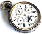 Pocket Watch Antique Gunmetal Moon Phase Calendar Swiss Made Rare Vintage