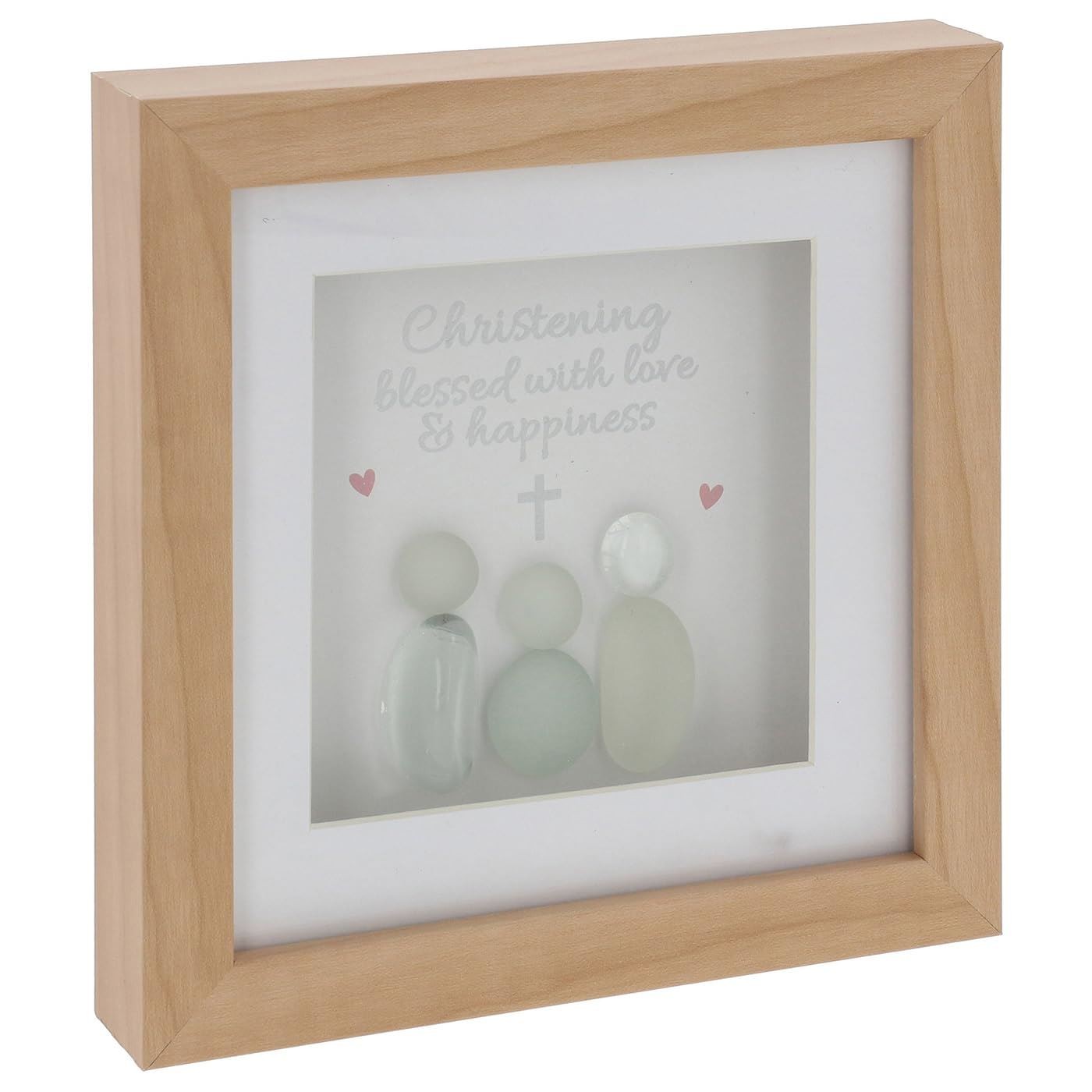 Shudehill Giftware Christening Blessing Plaque Cross Pebble Glass Frame