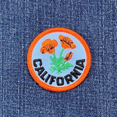 California Poppy Patch - Embroidered CA State Flower Badge 2'' (Iron On)