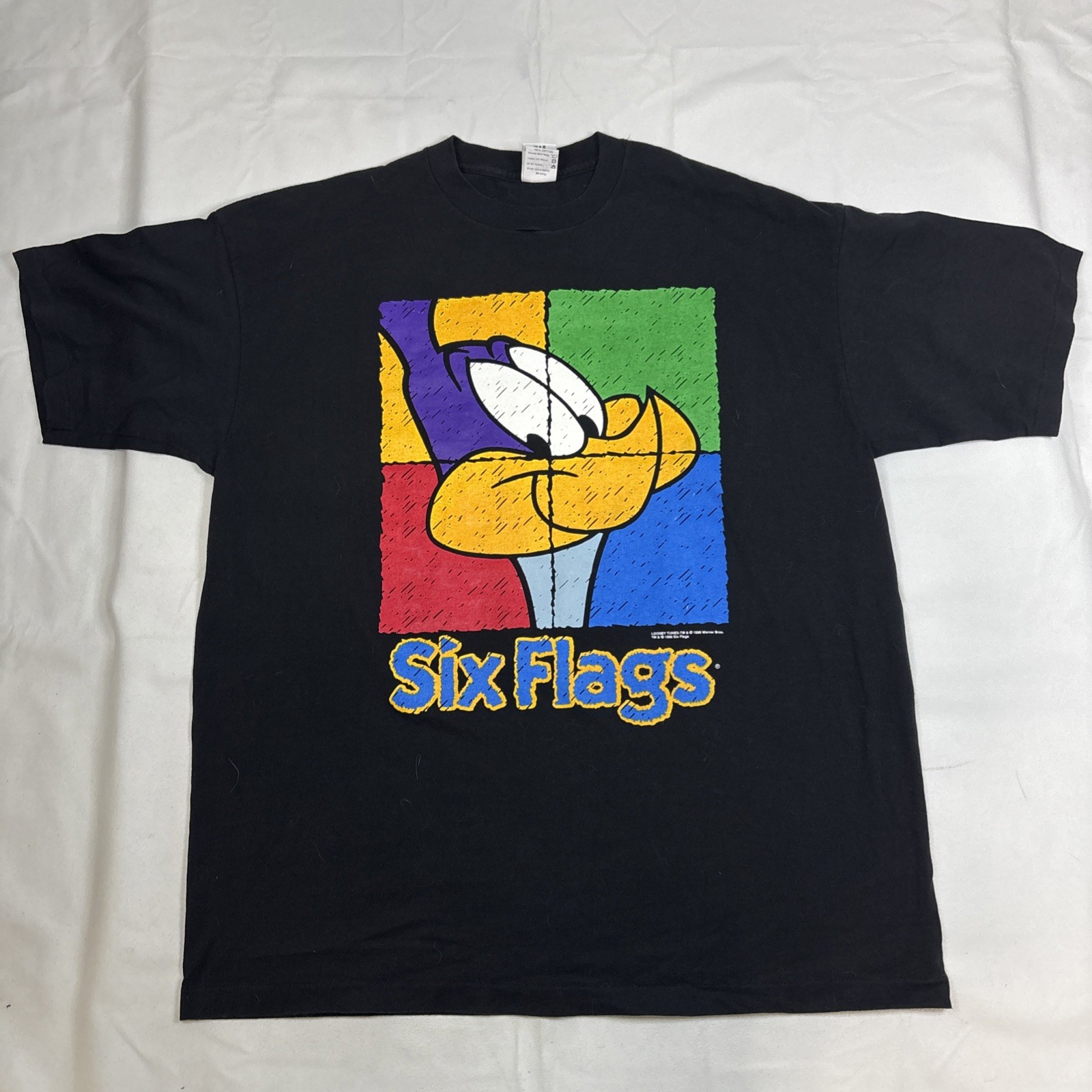 Six Flags Men's XXL Black Looney Tunes 1996 Road Runner Vintage Single Stitch T-Shirt