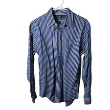 Ralph Lauren Shirt Men's Medium Custom Fit Blue Striped Long Sleeve Button Up