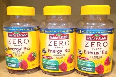 Lot Of 3 Nature Made Zero Sugar Energy B12 1000 MCG Raspberry 120 Gummies Each