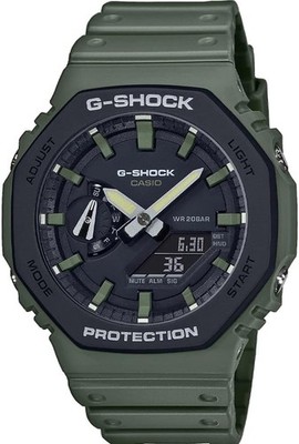 Casio G-Shock Herren Analog-Digital Uhr schwarzes Zifferblatt grünes Armband GA-2110SU-3AER