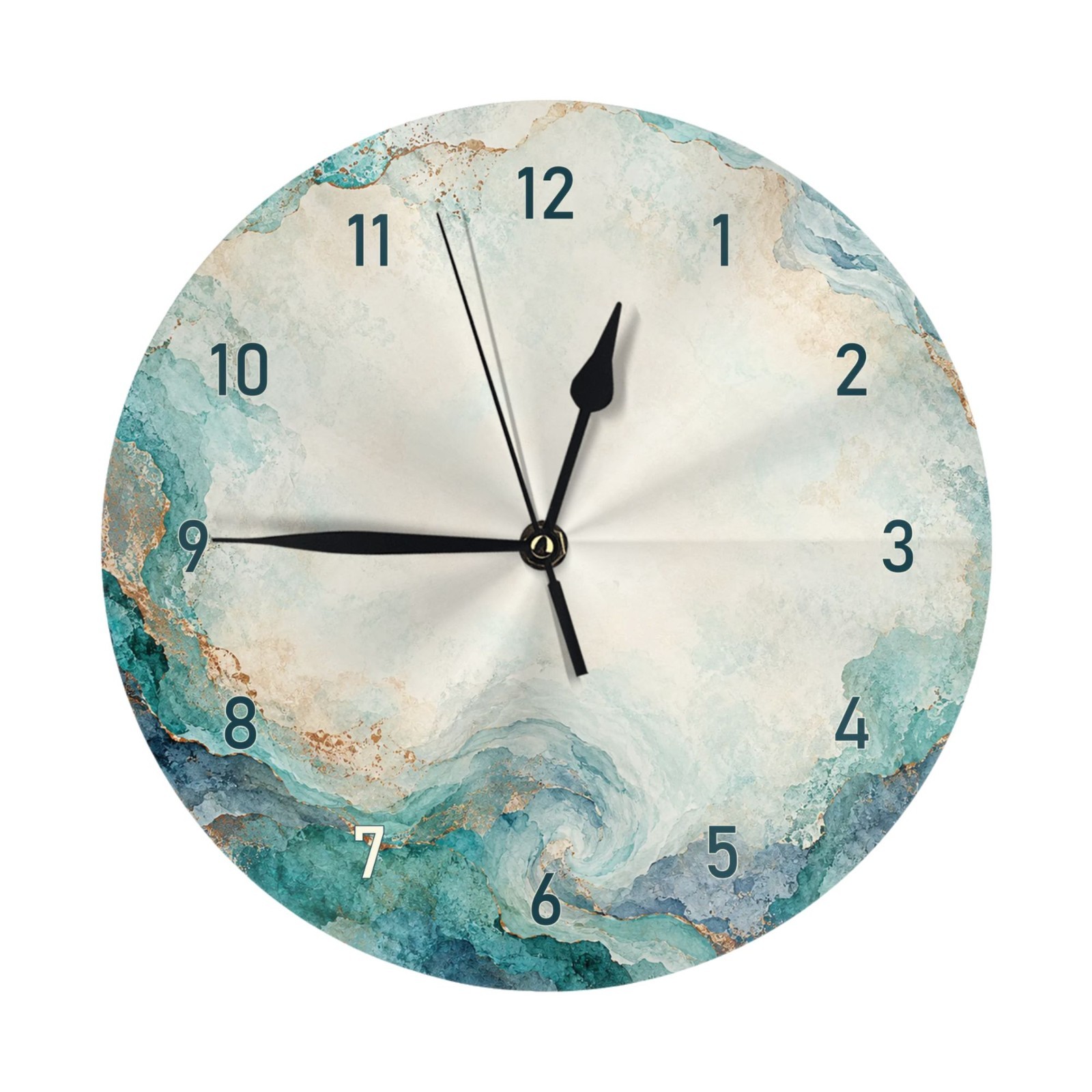 Teal Marble Print Wall Clock 25cm Coastal Abstract Decor Wooden or PVC