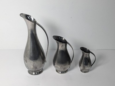 3 Vintage Royal Holland Pewter KMD Daalderop Pitcher Bud Flower Vase Handle RARE