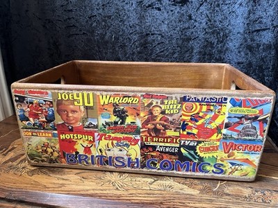 VINTAGE STIL HOLZ MEHRZWECK AUFBEWAHRUNGSBOX KISTE BRITISCHE COMICS