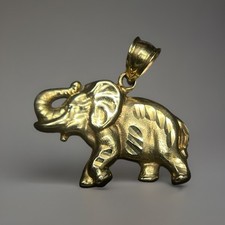 10K Yellow Gold Good Luck Standing Elephant Charm Pendant 2.5g Free Shipping