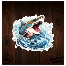 Shark Wave Bite - Vinyl Decal Sticker - Car Window Laptop - ebn9503