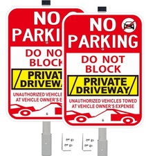 2Pack No Parking Private Driveway Signs with 36-Inch Stakes, 10x14 Inches Do ...