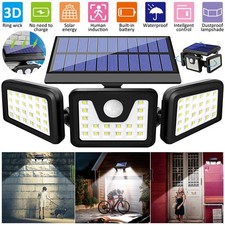 3-Head Solar Powered Automatic Sensing Light Wall Light Garden Security Lamp UK
