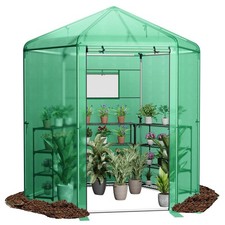 Walk-in Greenhouse Planter Grow Tent Hexagon Grow House W/ Roll-up Zippered Door