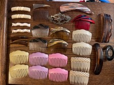 Vtg Lot of Tortoiseshell Hair Combs Barrettes France Plastic Pearl Metal Clips