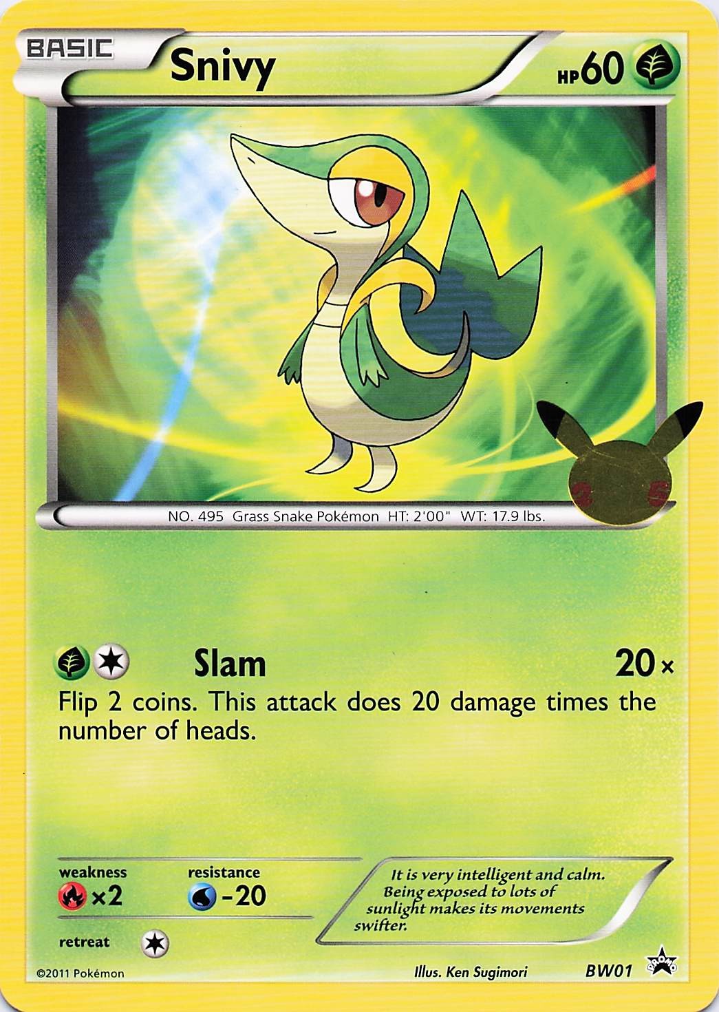 Snivy (Jumbo Card) - Artist Ken Sugimori Promo First Partner Pack BW01 MP2