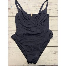 NWT City Chic Black One Piece Swimsuit Tummy Control Ruched Bust Gold Hardware M