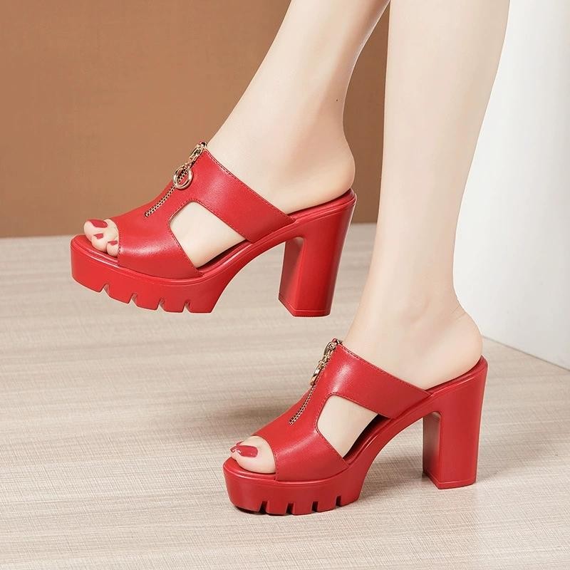 PANTOFOLA D’ORO Sandali donna plateau blocco tacco alto zip davanti punta aperta ciabatte mules decolte