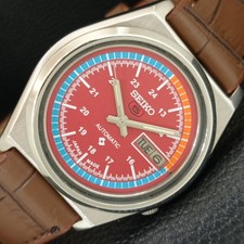 VINTAGE SEIKO 5 AUTOMATIC 7009A JAPAN MENS RED COLOR DIAL WATCH a709113-1