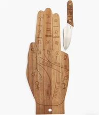 DOIY Tarot Hand Shaped Palmistry Wood Charcuterie Serving Board + Knife NIB $50