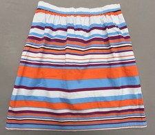 J Crew Skirt 10 Orange Blue Striped Cotton Stretch Pockets Preppy Whimsical