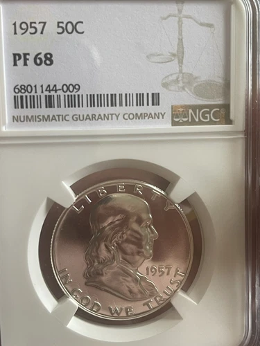 1957 PROOF FRANKLIN SILVER HALF DOLLAR NGC PF68 BLAST WHITE