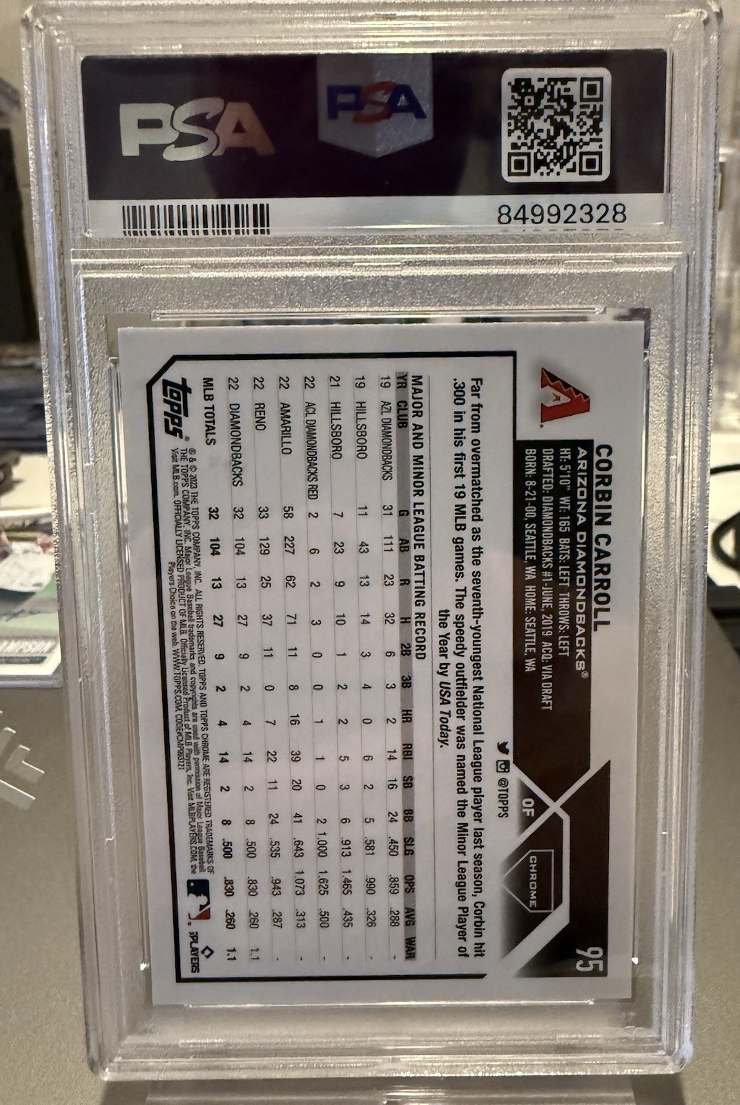 Topps 2023 Topps Chrome Corbin Carroll #95 X-Fractor RC PSA 10 view 2