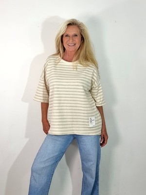 Damen Streifen Shirt Oversize  Sommer locker Beige Trend 2026
