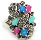  Multigemstone Marcasite 925 Solid Sterling Silver Ring Sz 8 PC13-6 — photo 2