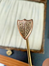 Antique Shield Stick Pin Lapel Tie Cravat Medieval Victorian 1800s Gilt Gold