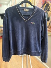 Vintage Sears Braggin Dragon Velour V-Neck Sweatshirt MEDIUM Navy Blue USA 80s