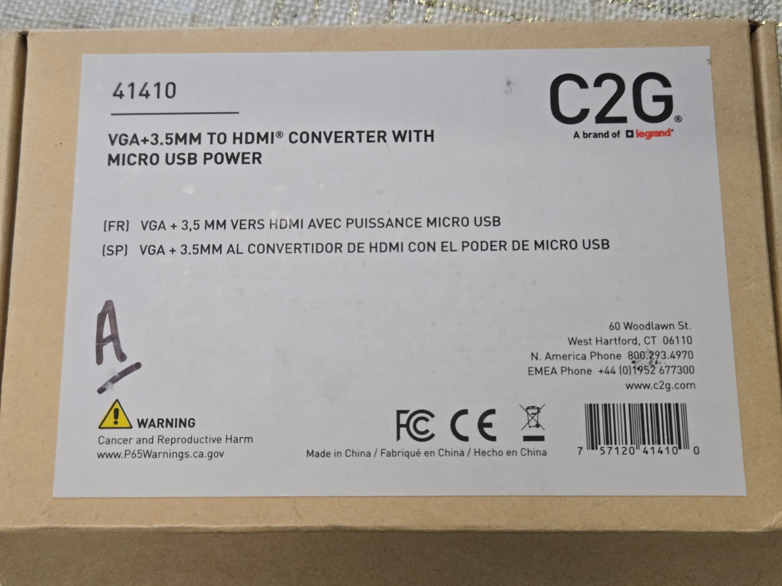 Genuine C2G VGA +3.5MM to HDMI Converter with Micro USB Power 41410