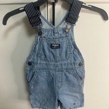 OshKosh B'gosh 2T Denim Short Overalls Light Wash Striped Straps Children