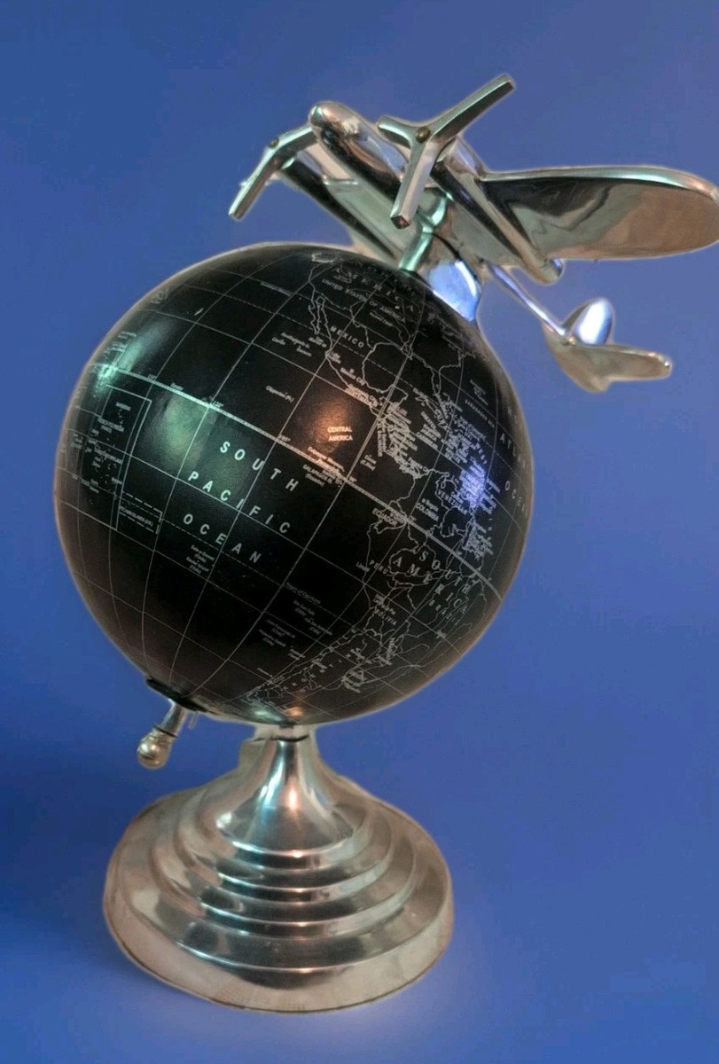 Vintage Style World Globe Black & Silver Metal Plane 15