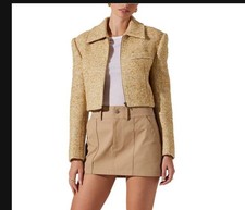 ASTR the Label Lindsay Yellow Tweed Wool-Blend Collared Cropped Jacket