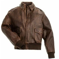 Mens A2 Vintage Distressed Brown Crackled Genuine Leather Pilot Bomber Jacket
