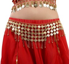 Cielary Gold Metal Coins Belly Dance Hip Scarf Belt Halloween One Size,