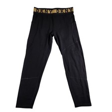 DKNY Black Gold Glitter Everyday Cotton 7/8 Crop Pocket Legging Pants - Medium