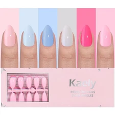 evpct 6 Colors Glossy Press on Nails Short Almond for Women, Glossy Fake Nail...