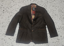 Robert Graham Mens Brown Pinstripe 100 Wool Blazer Jacket Plaid Lining Size 40